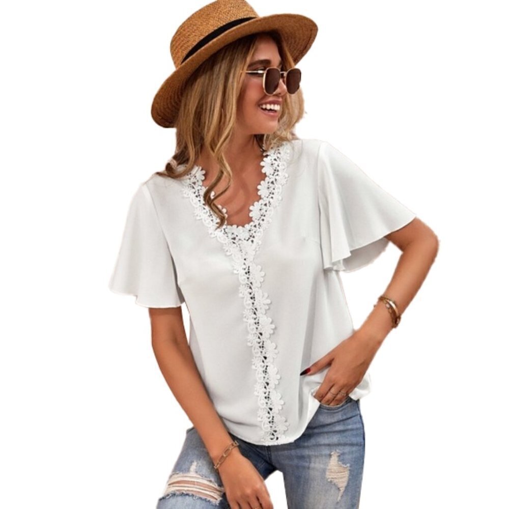 ❤️ 🆕 SHEIN lace insert butterfly sleeve Blouse Size M